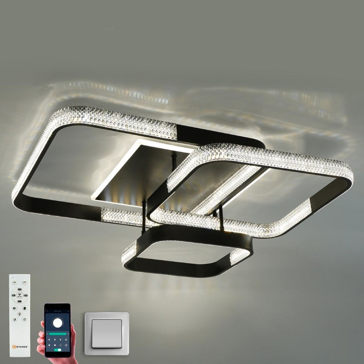 Світлодіодна Led люстра до 25м² з пультом керування LUMINARIA AKRILIKA SQUARE 130W 4S BLACK