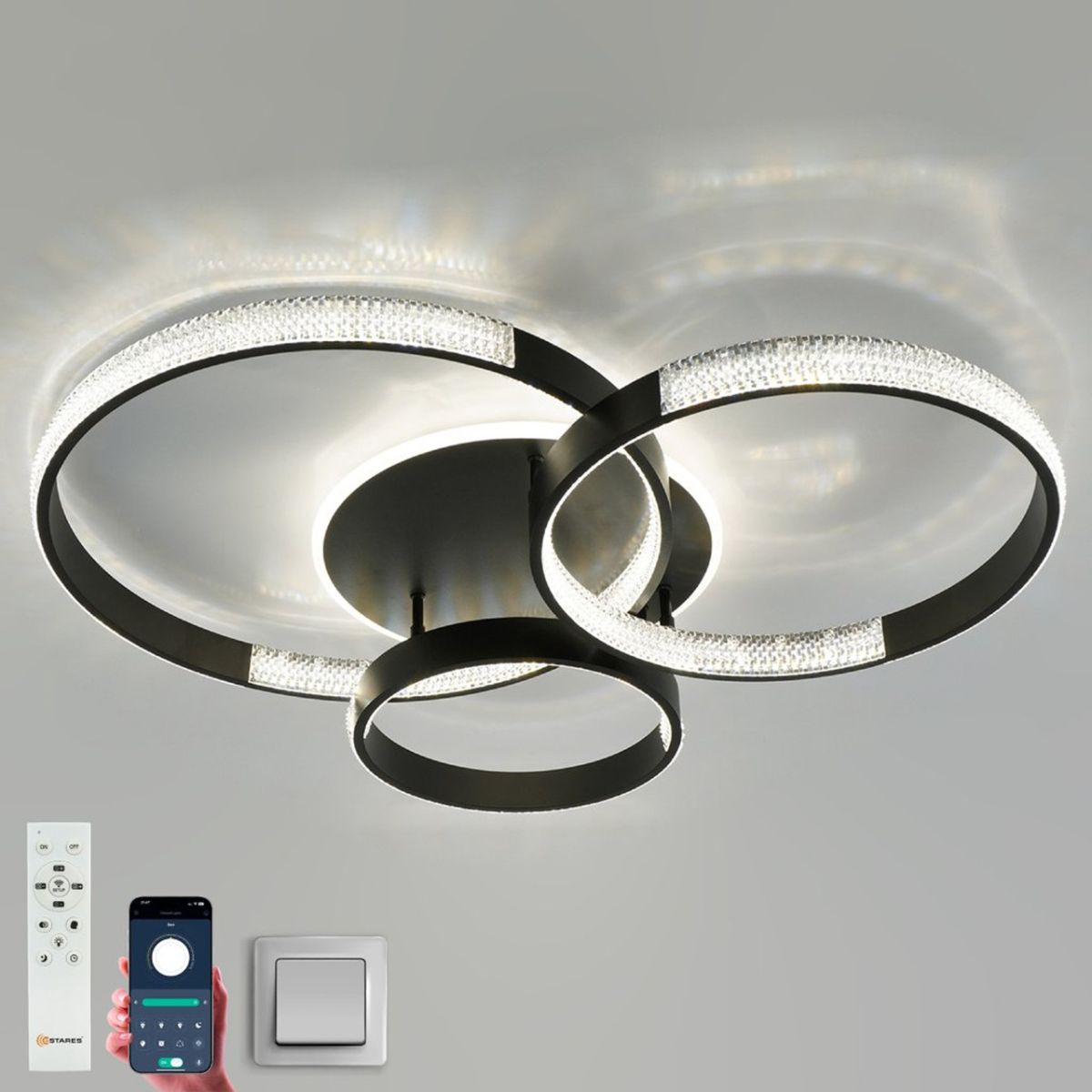 Кругла світлодіодна люстра до 20м² з пультом керування LUMINARIA AKRILIKA ROUND 100W 4R BLACK