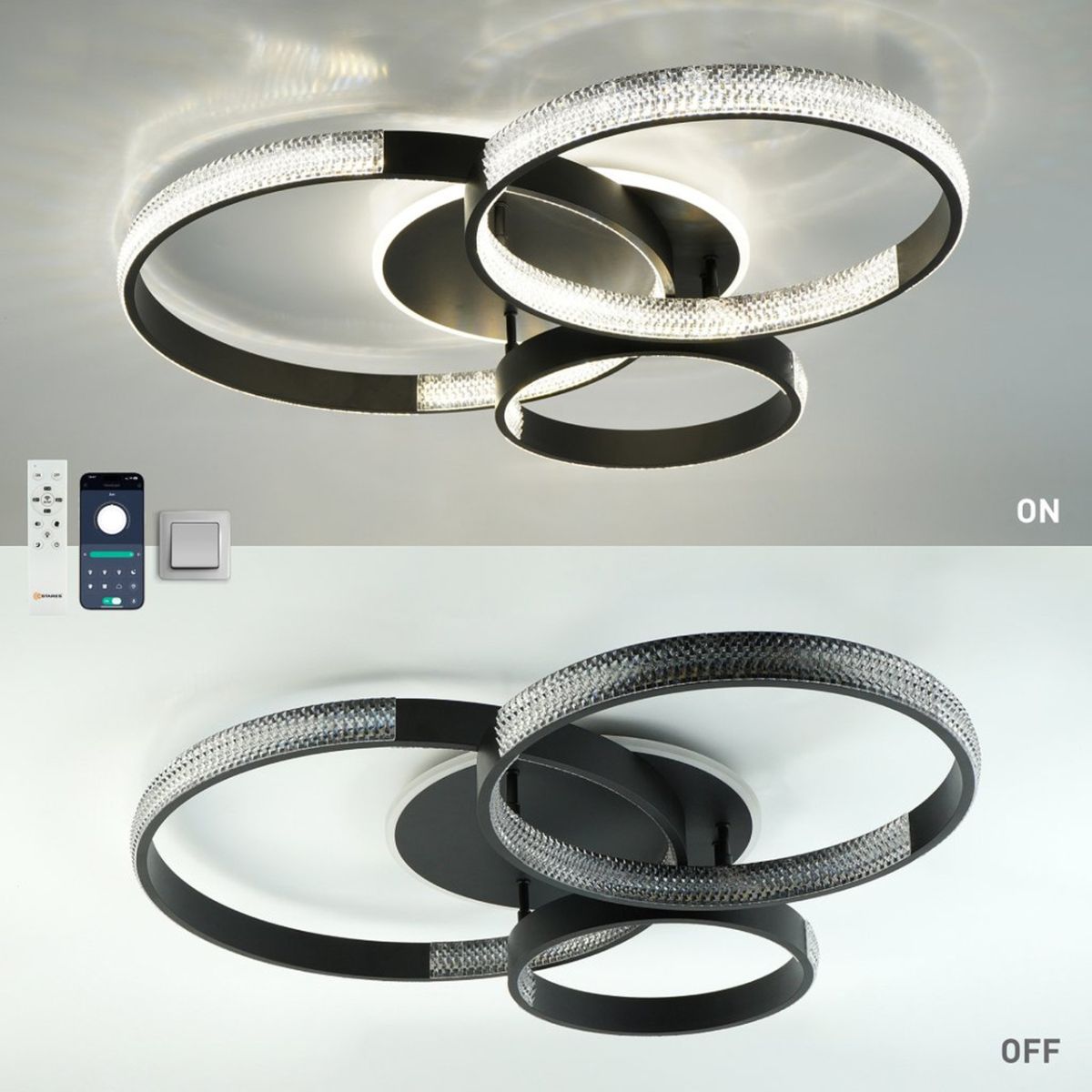 Кругла світлодіодна люстра до 20м² з пультом керування LUMINARIA AKRILIKA ROUND 100W 4R BLACK