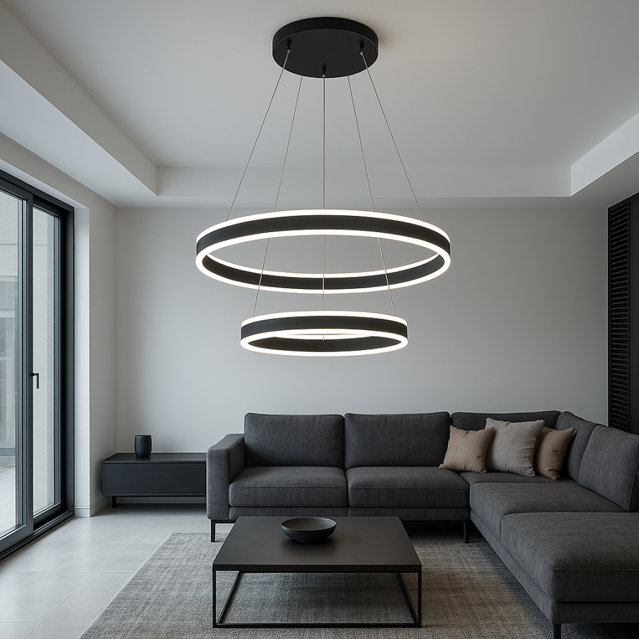 Подвесная Led люстра два кольца 160 Вт  STELLA 160W 2R BLACK