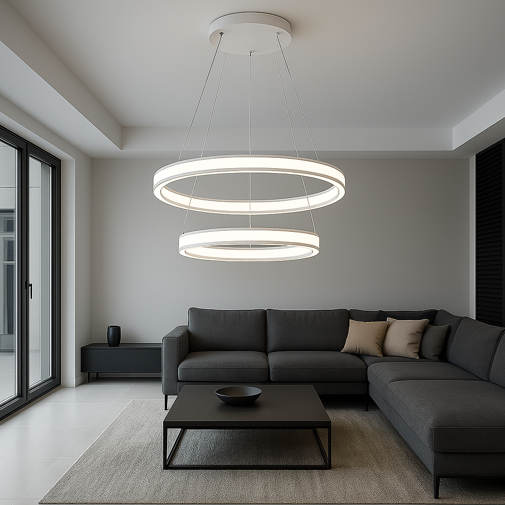 Підвісна LED люстра до 25м² два кільця 160 Вт в білому корпусі (Stella Double Ring White 160W)