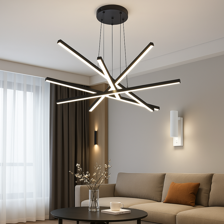 Дизайнерська Led люстра до 20м² чорного кольору 5 елементів, що світяться (MD220505/5BK)