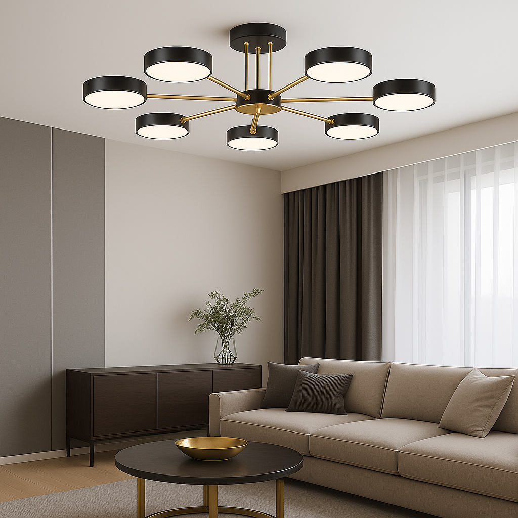 Чорно-золота Led люстра 126W на 7 акрилових плафонів до 25 м² X13242/7 BK+FGD