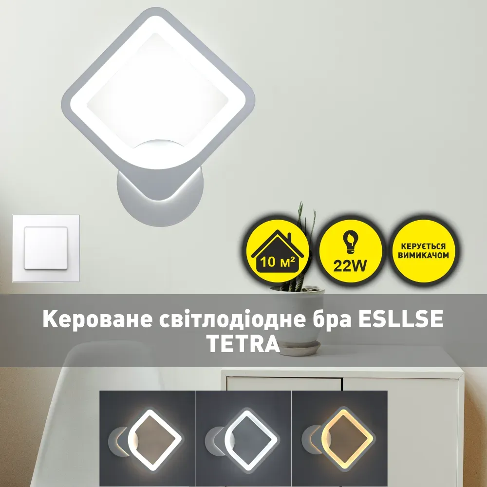 Квадратное Led бра настенное белого цвета TETRA S 22 Вт