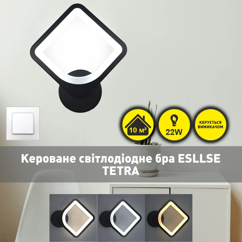 Квадратное Led бра настенное черного цвета TETRA S 22 Вт
