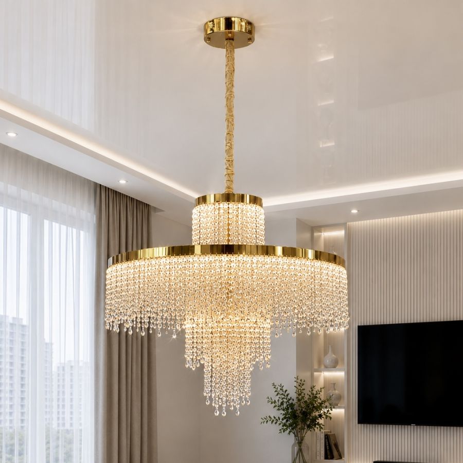 Кришталева Led люстра 181 Wt у золотому кольорі 80 см до 30м² (376/800GD)