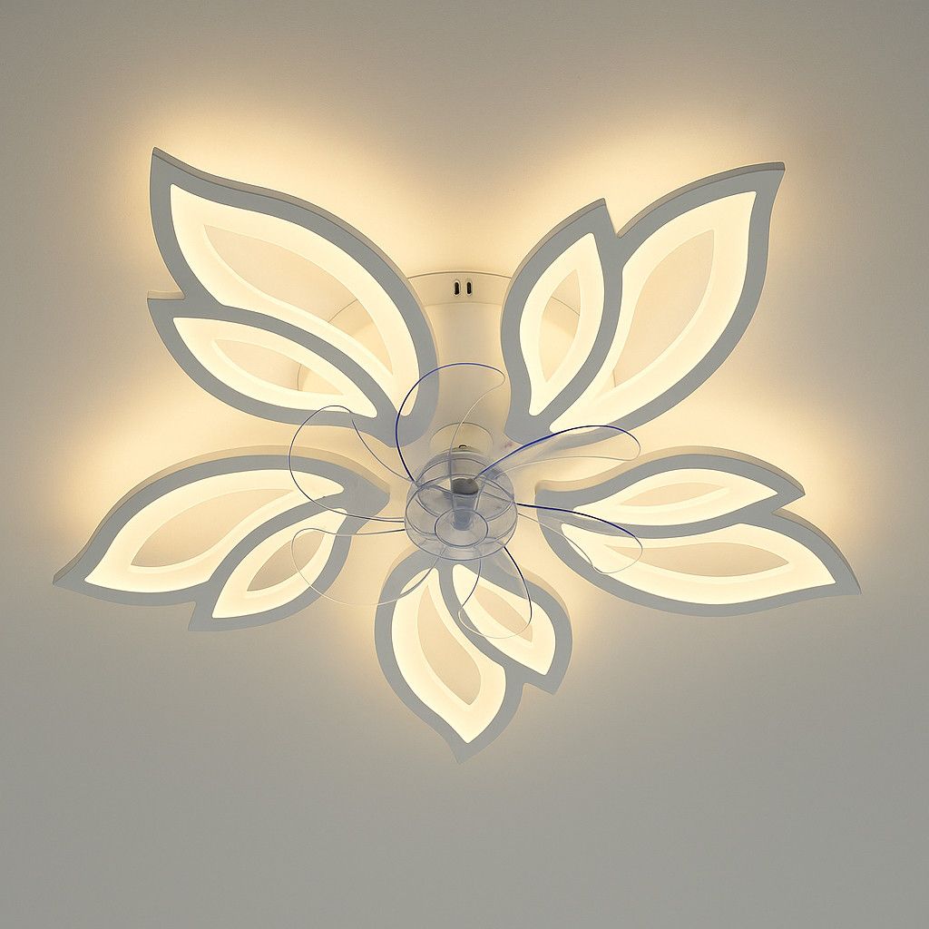 Люстра вентилятор Led 110Wt лепестки белая до 18 м² (FAN ASTRA 85W+18W 5F)