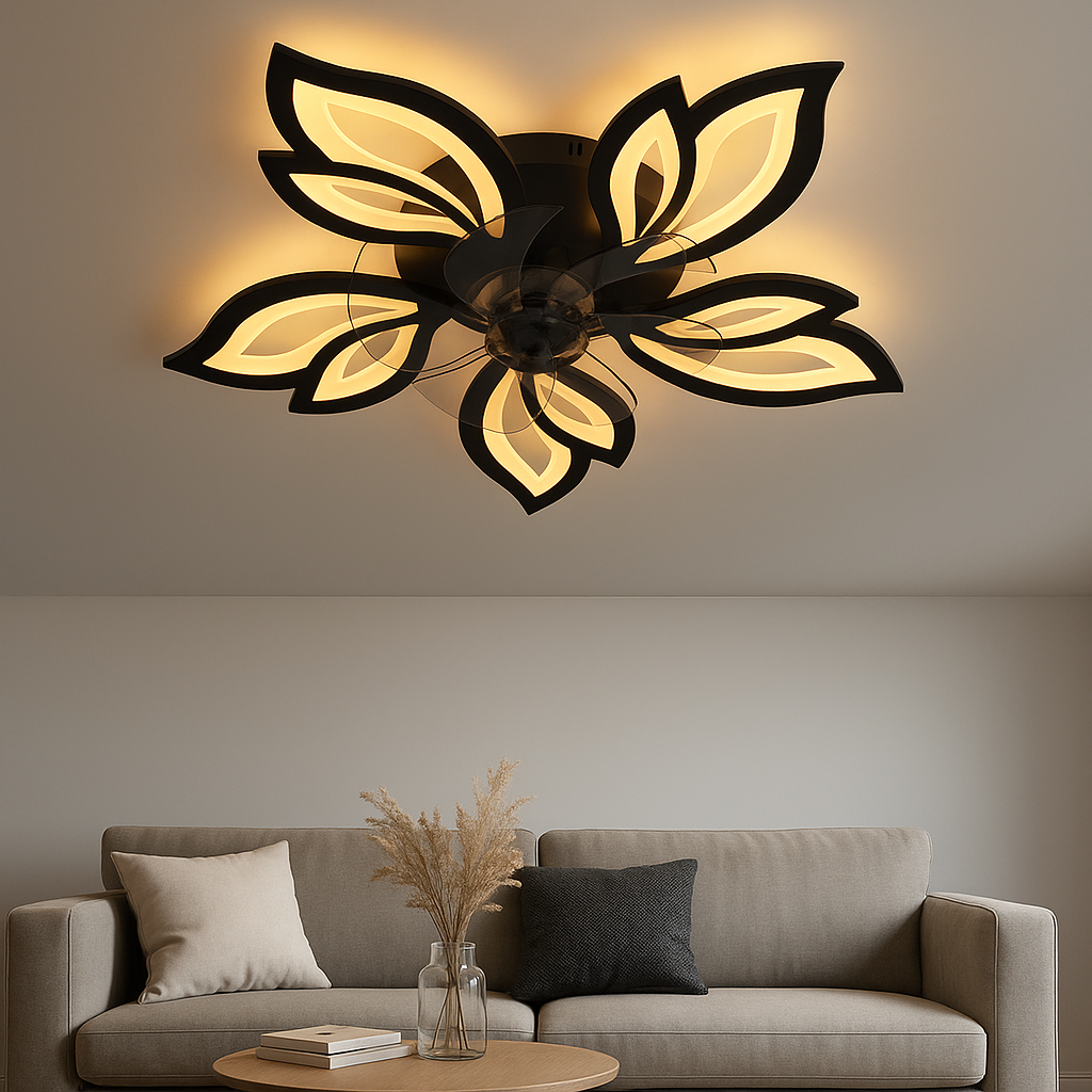 Люстра вентилятор Led 110Wt черная  до 18 м² (FAN ASTRA 85W+18W 5F)