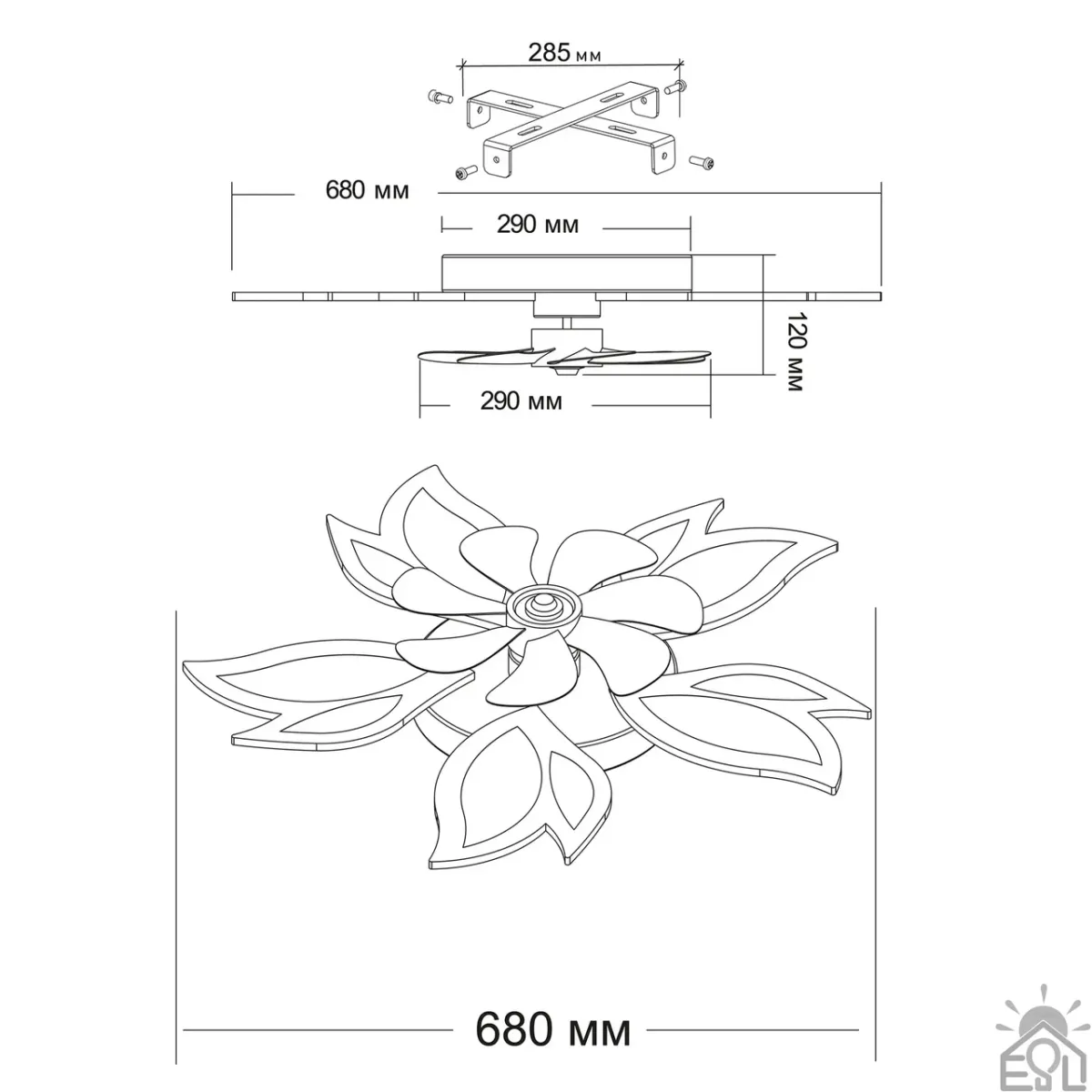 Люстра вентилятор Led 110Wt черная  до 18 м² (FAN ASTRA 85W+18W 5F)