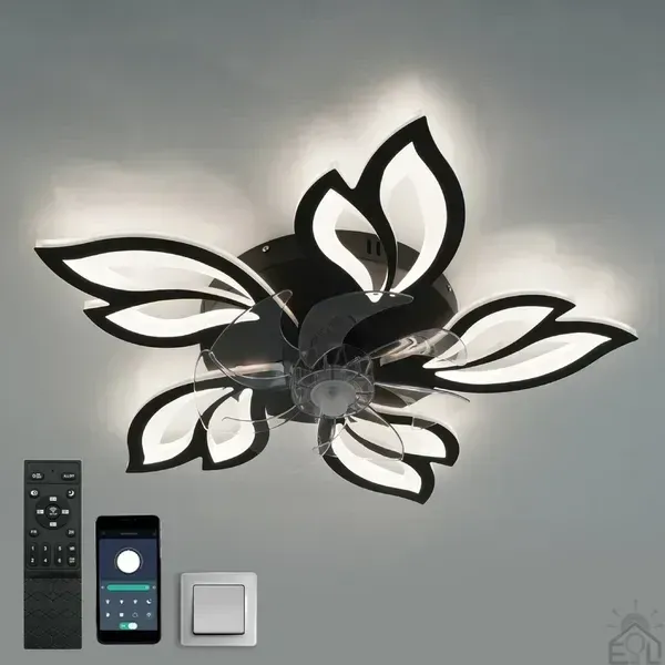 Люстра вентилятор Led 110Wt черная  до 18 м² (FAN ASTRA 85W+18W 5F)