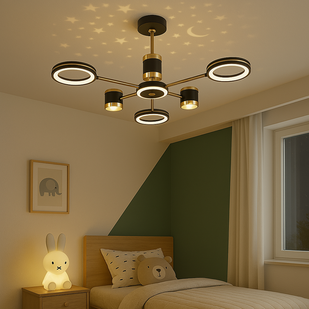 Світлодіодна Led люстра 121W з ефектом зоряного неба (87-L71116/3+3+1 BK+CP )