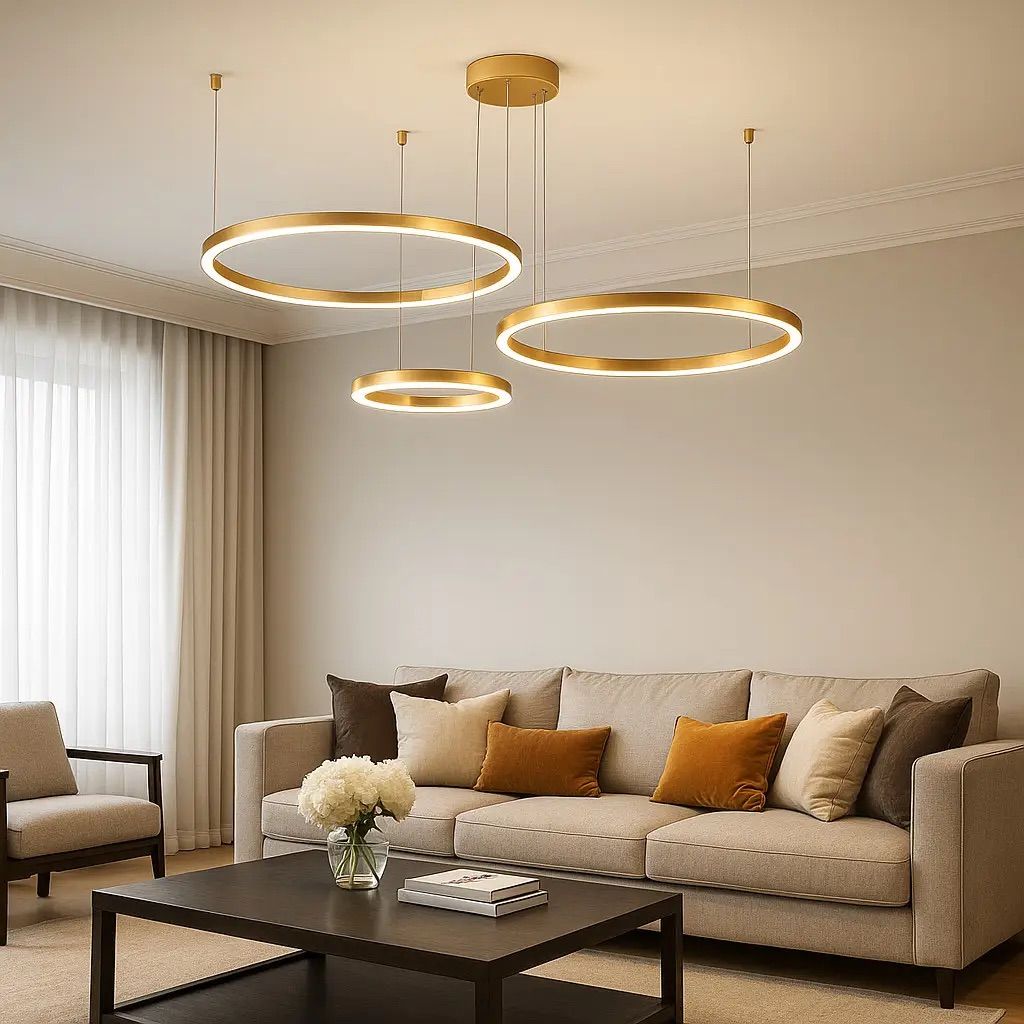 Підвісна LED люстра три кільця 80+60+40 см до 30 м², золото (1903/3GD Gold Rings)