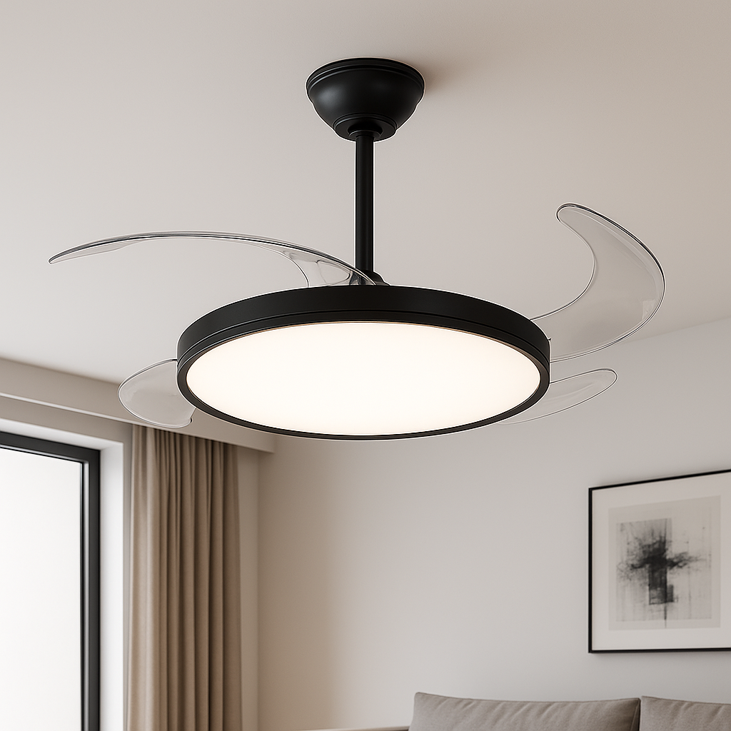 Світлодіодна LED люстра з вентилятором 40W, пультом керування  (7943043/42 BK)