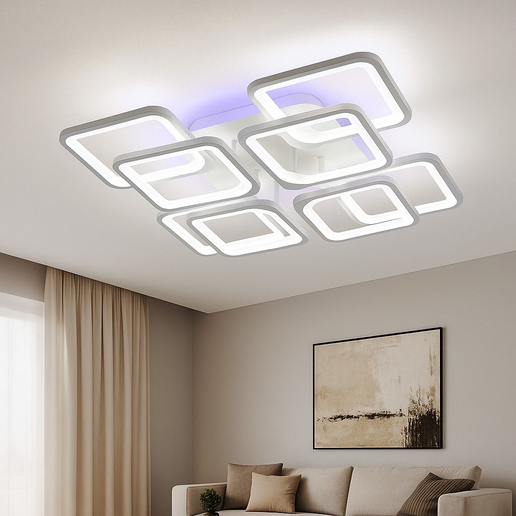 Светодиодная Led люстра с пультом 192 Вт квадратная форма до 20 м² 1133/4+4 WH