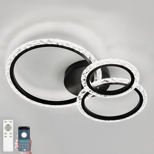 Черная Led люстра до 15 м² c пультом на три кольца 70 Вт TRIO