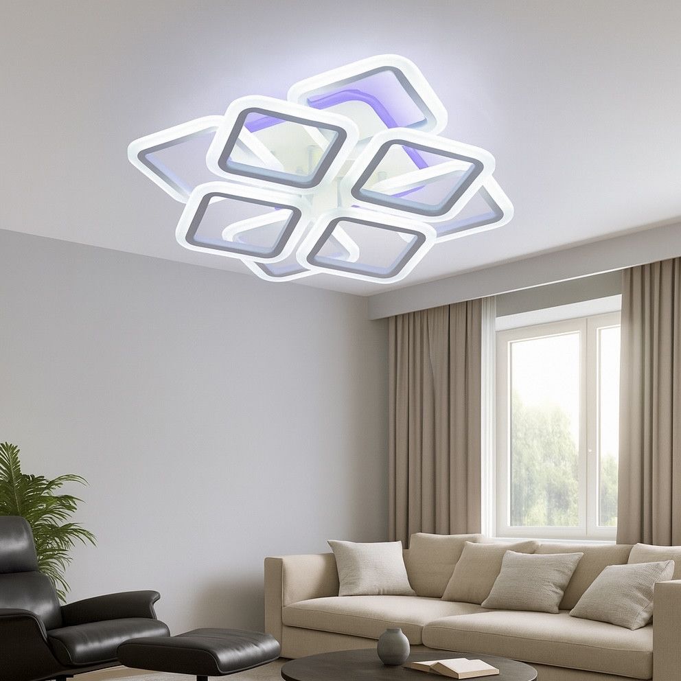 Світлодіодна Led люстра до 20 м² з пультом керування 144 Вт біла (1136/4+4 Wh)