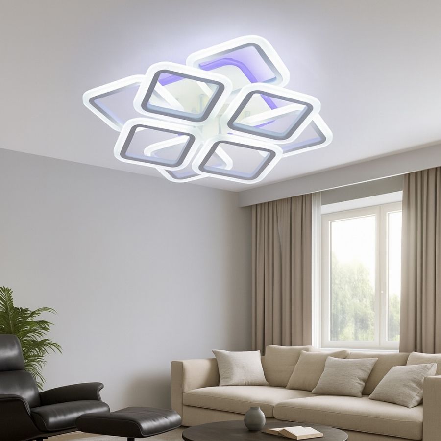 Світлодіодна Led люстра до 20 м² з пультом керування 144 Вт біла (1136/4+4 Wh)