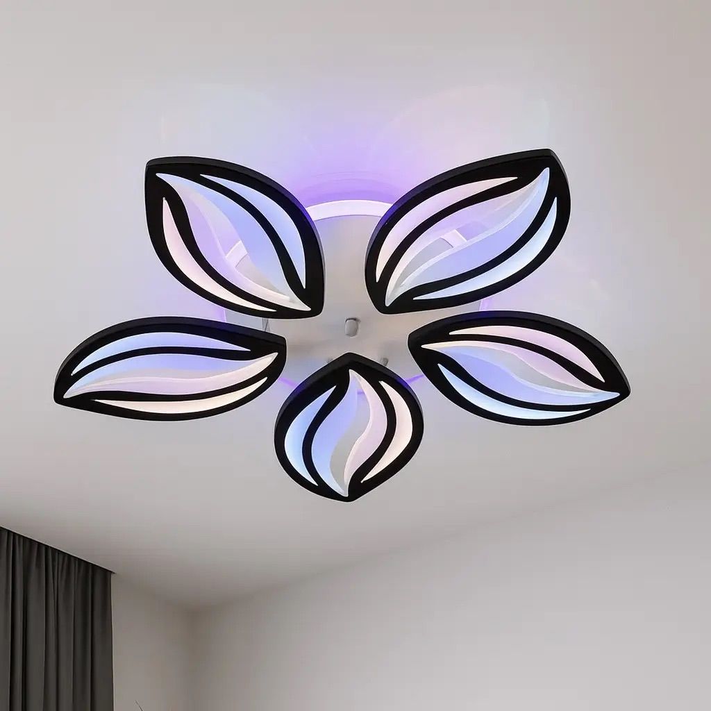 Світлодіодна LED люстрадо 20 м² чорна біла кавові зерна 120W (Floral RGB Black 1141/5 BK)