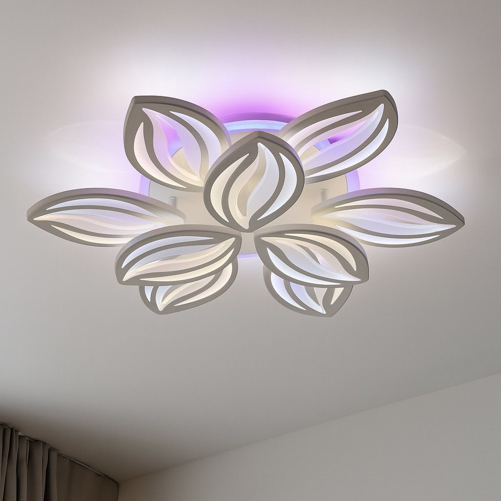 Велика LED-люстра 165 Вт з пультом до 30 м для великих кімнат (8092/6+3WH LED 3color dimmer)