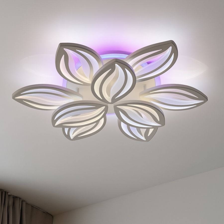 Велика LED-люстра 165 Вт з пультом до 30 м для великих кімнат (8092/6+3WH LED 3color dimmer)