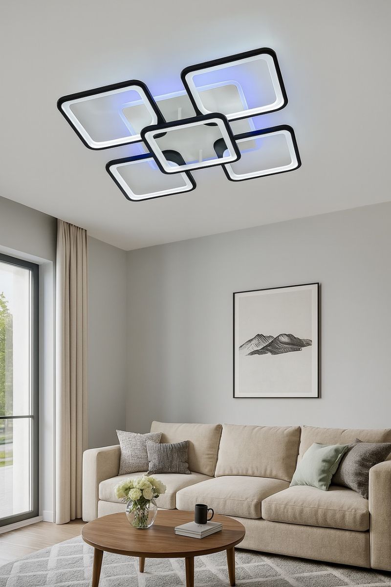 Квадратна світлодіодна люстра Led до 25 м² з пультом 180 Вт (1115/4+1 BK)