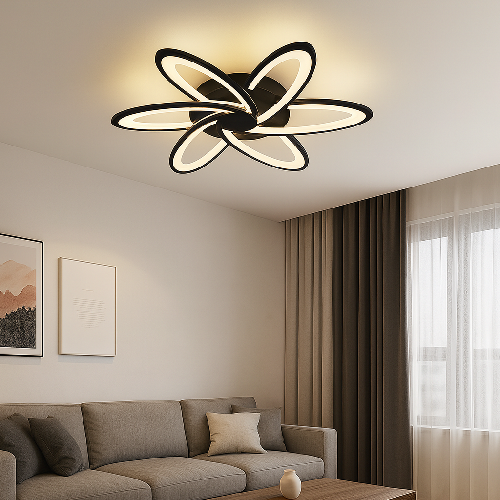 Світлодіодна Led люстра на 6 плафонів до 18 м² чорна Sirius (6236-6 BK 104W)