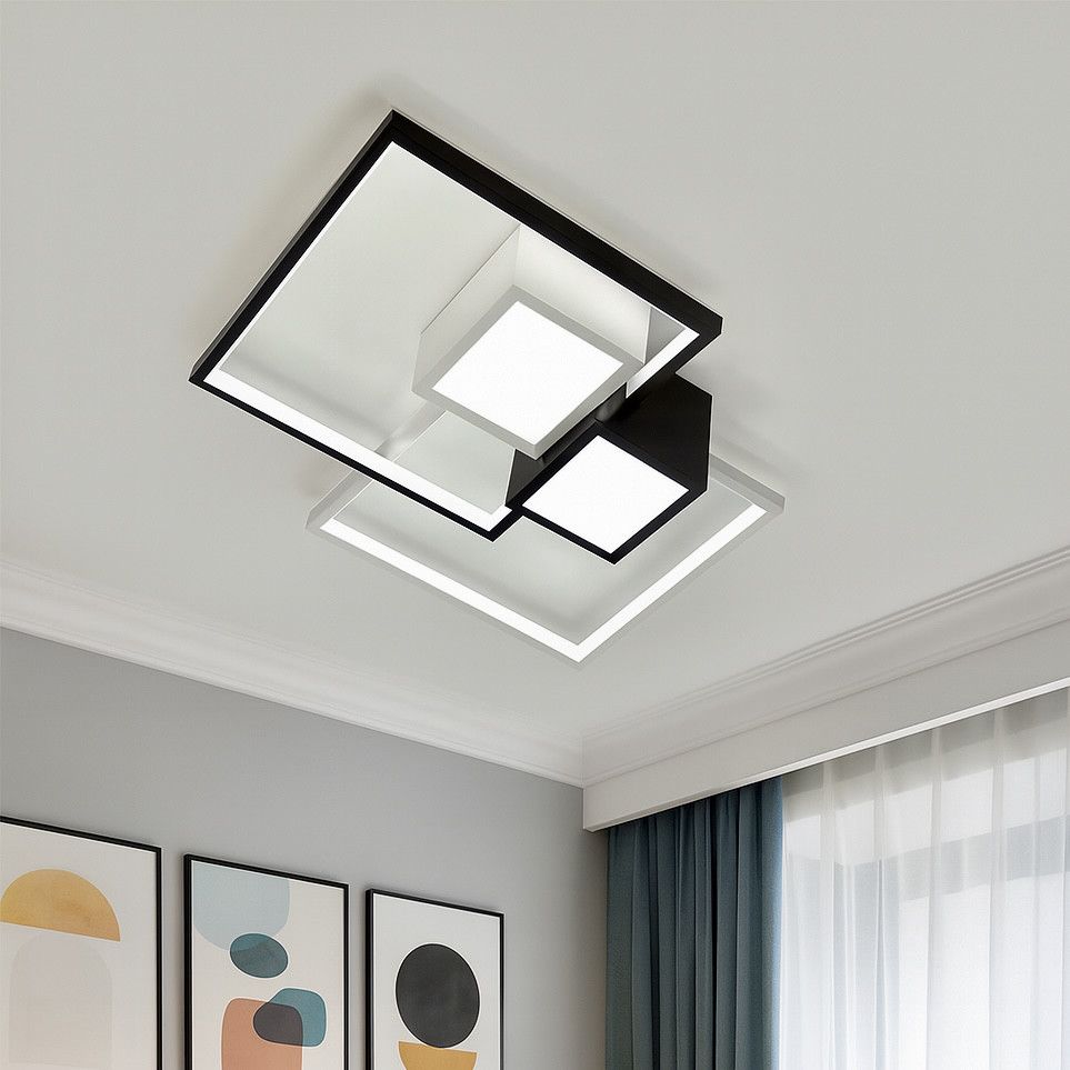 Квадратная LED люстра до 18 м²  черно-белая дизайнерская форма 112 Вт (1157/2)