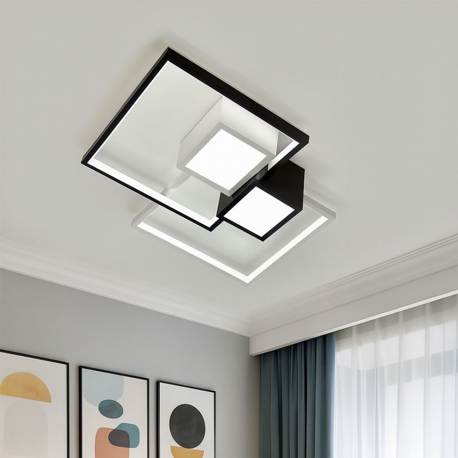 Квадратная LED люстра до 18 м²  черно-белая дизайнерская форма 112 Вт (1157/2)