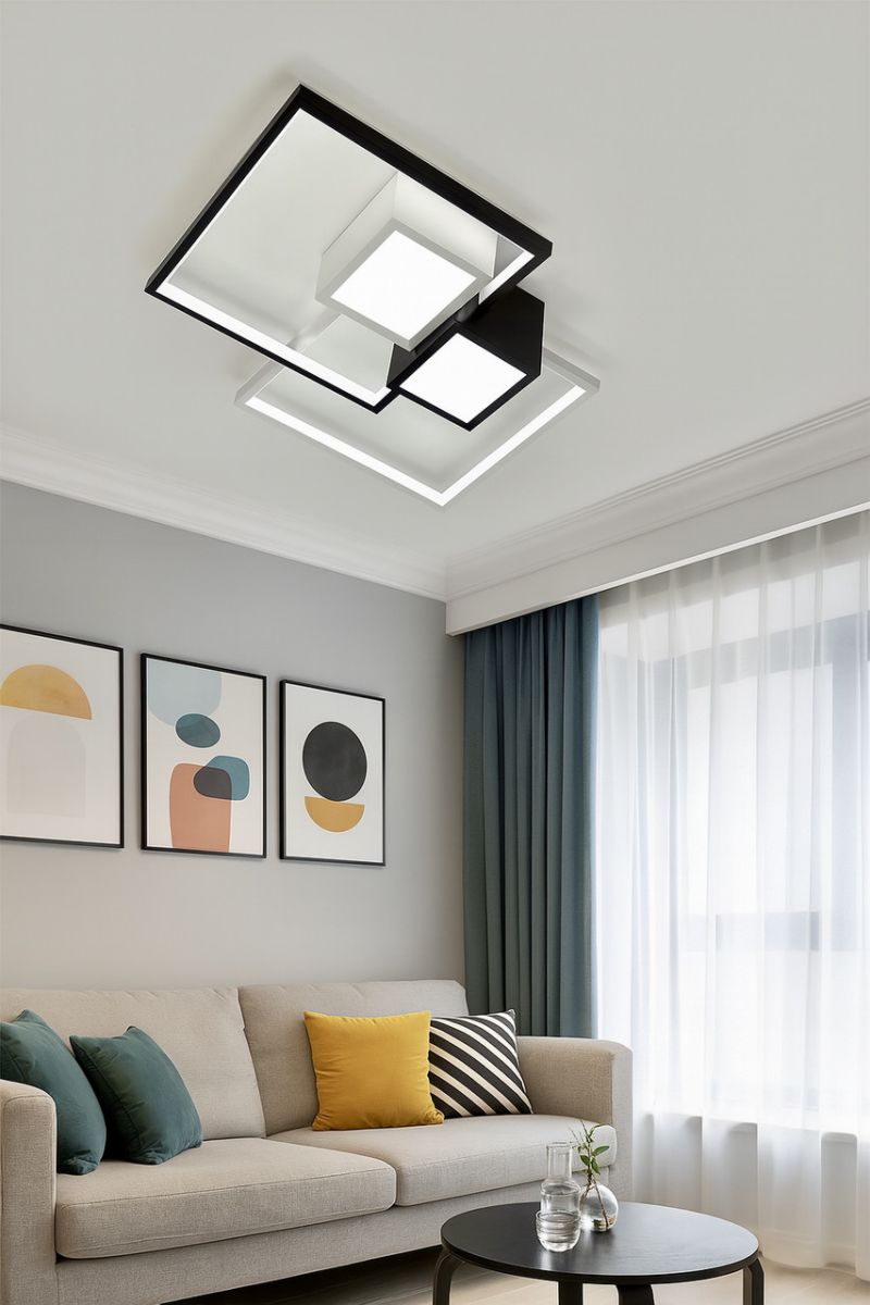 Квадратная LED люстра до 18 м²  черно-белая дизайнерская форма 112 Вт (1157/2)