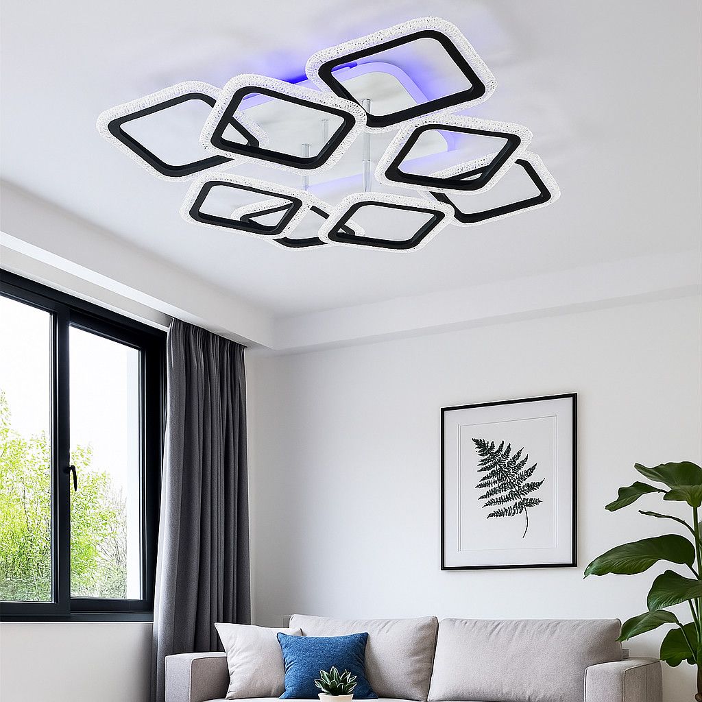 Квадратна LED-люстра до 25 м² з пультом і RGB-підсвіткою 144 Вт  (1180/4+4 BK)