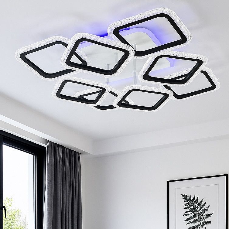 Квадратна LED-люстра до 25 м² з пультом і RGB-підсвіткою 144 Вт  (1180/4+4 BK)