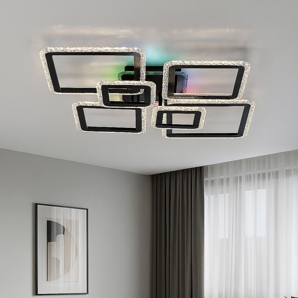 Чорна світлодіодна люстра Led до 23 м² з пультом 120 Вт (OVAL ICE RGB 7S)
