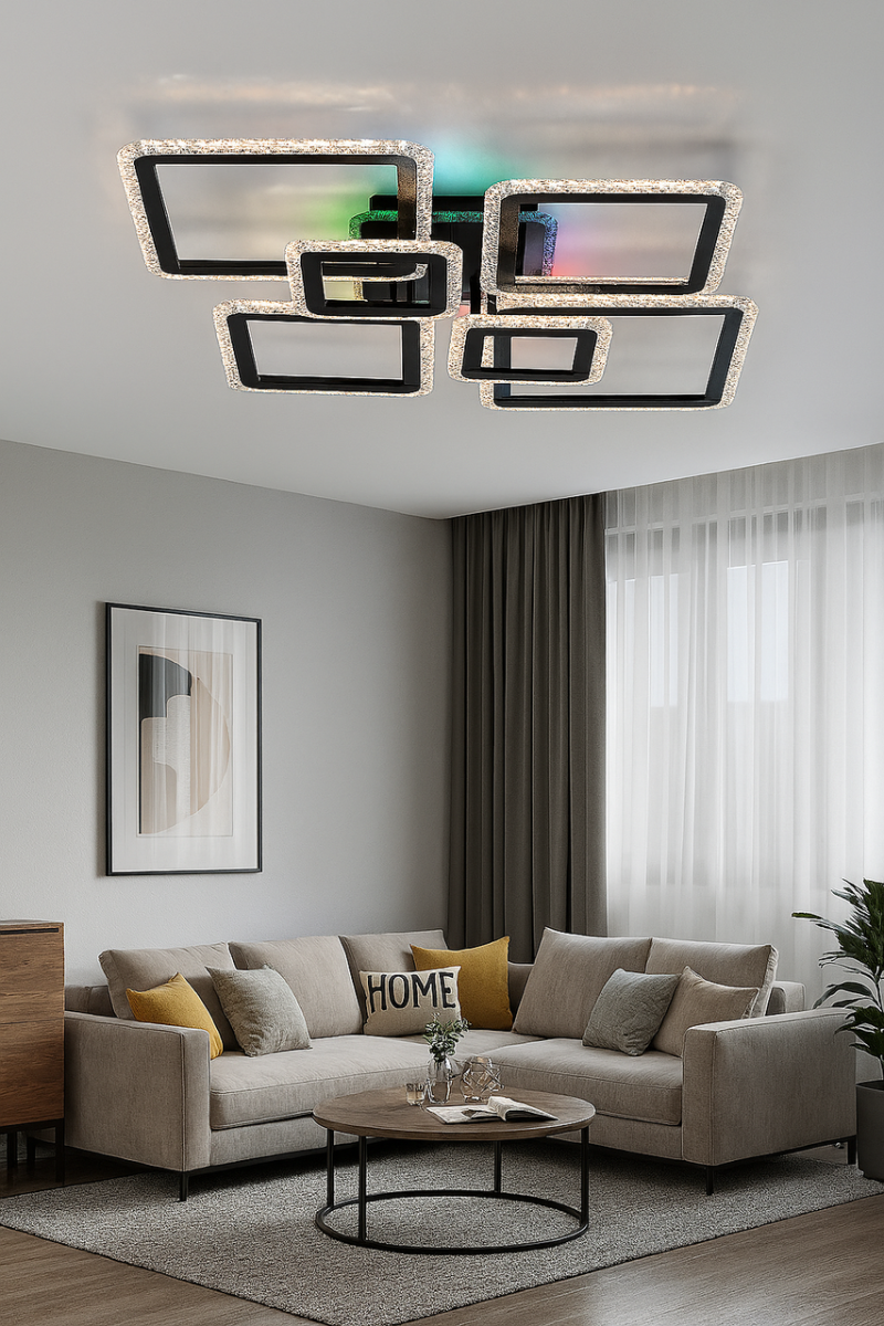 Чорна світлодіодна люстра Led до 23 м² з пультом 120 Вт (OVAL ICE RGB 7S)