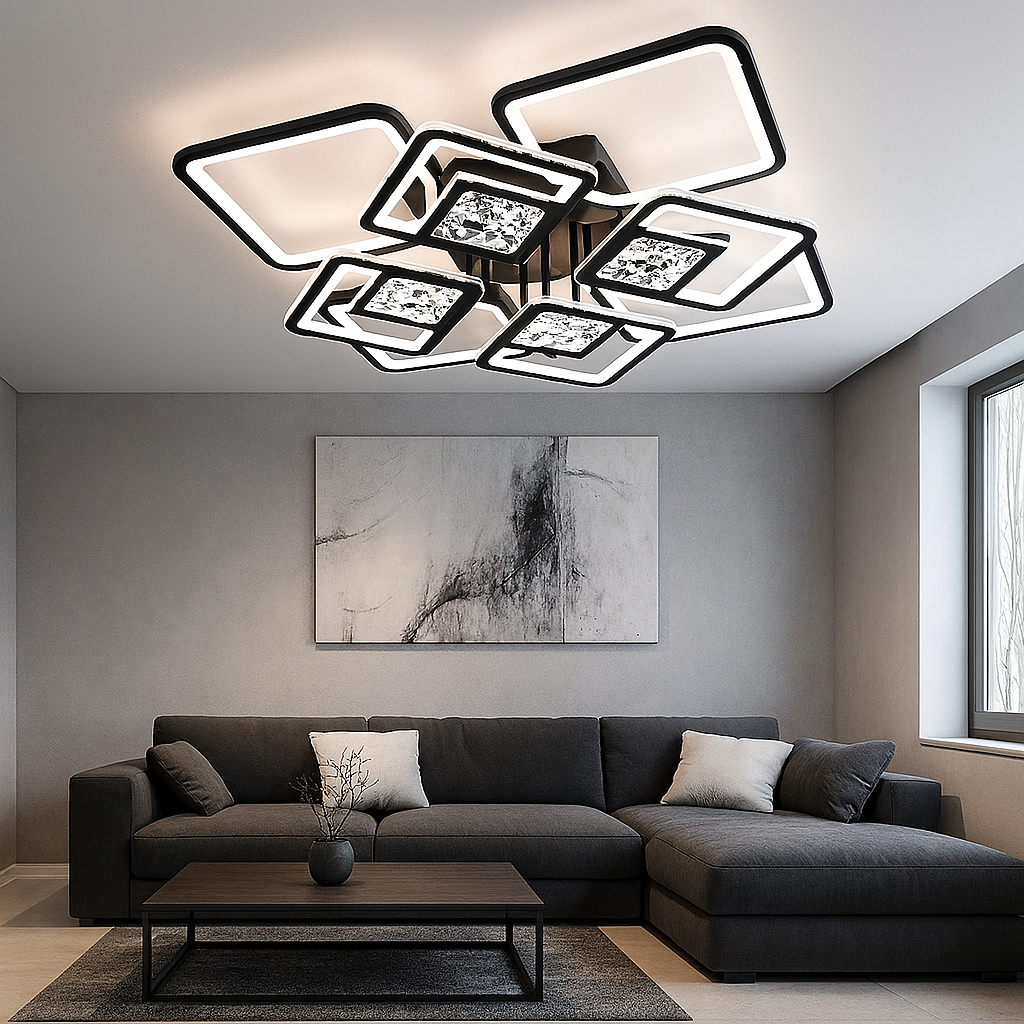 Led люстра до 25 м ² з пультом 110 Вт квадратної чорний корпус (TETRA TWIST ICE 8S)
