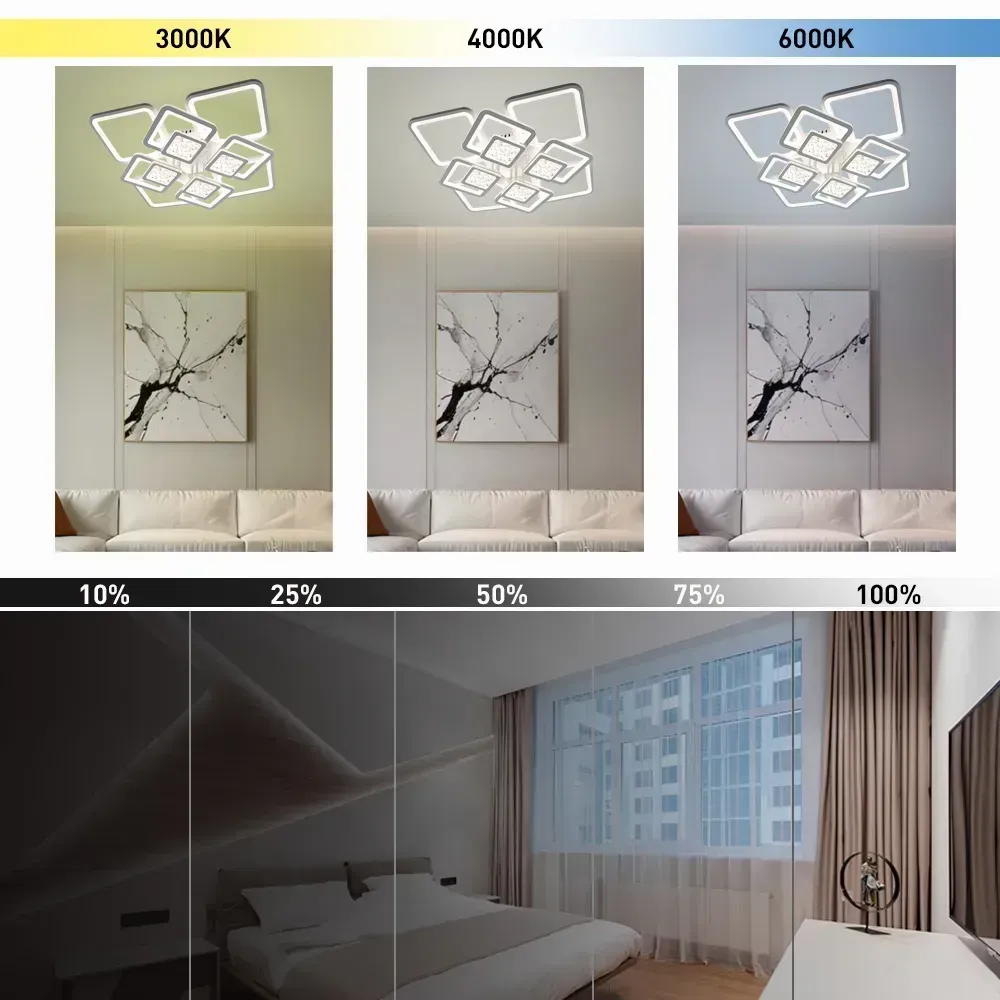 Led люстра до 25 м ² з пультом 110 Вт квадратний білий корпус (TETRA TWIST ICE 8S)
