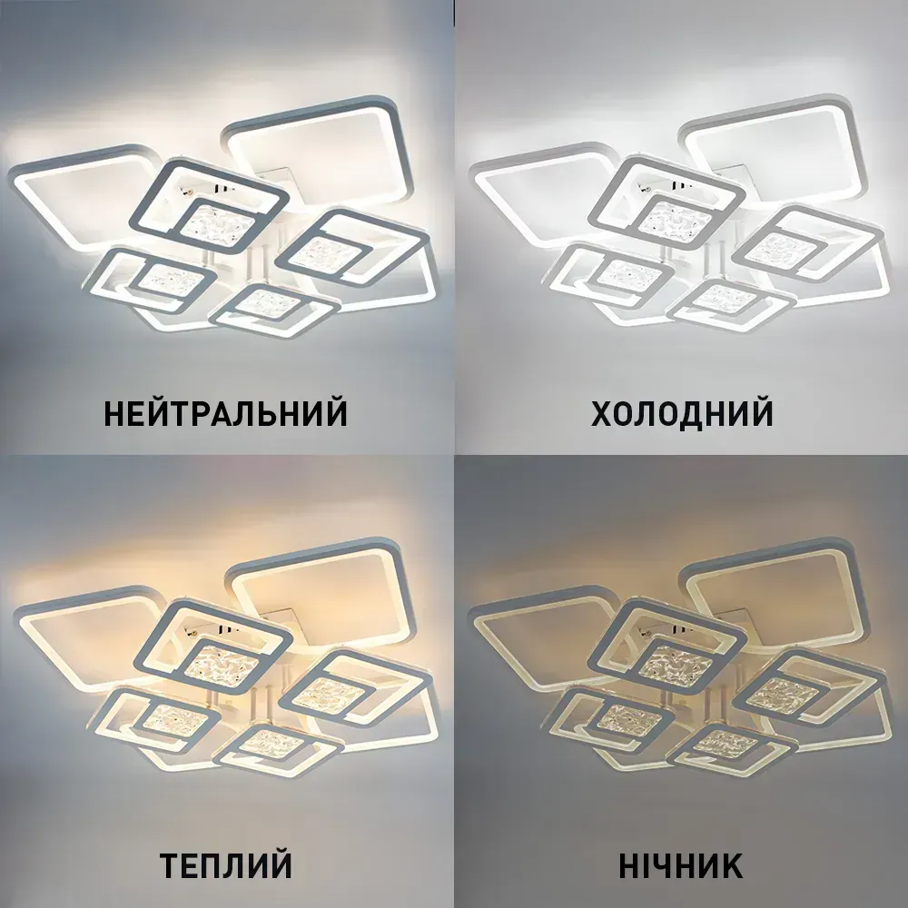 Led люстра до 25 м ² з пультом 110 Вт квадратний білий корпус (TETRA TWIST ICE 8S)