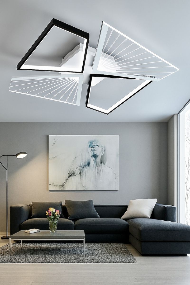 Люстра Led до 18 м² с пультом квадратная черно-белая (GALAXY 80W 4Q SMART)