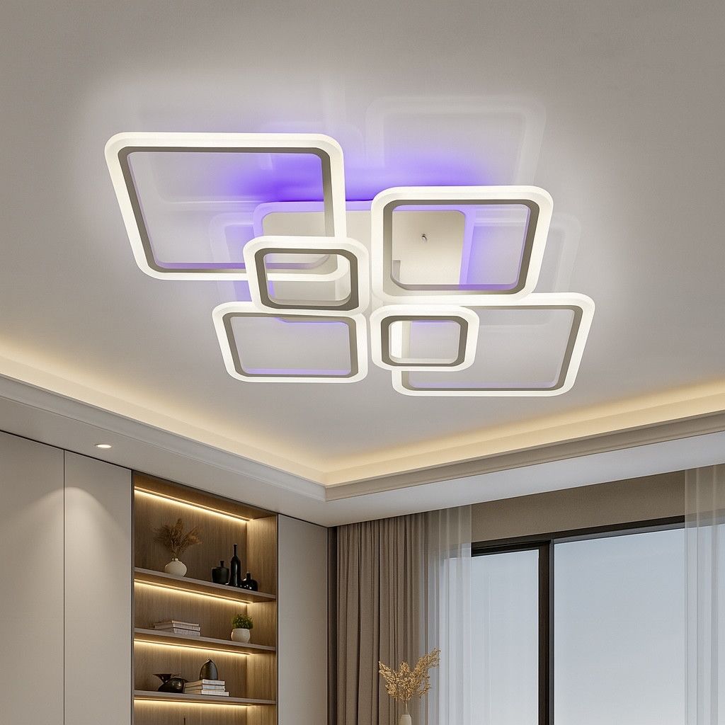 Світлодіодна LED люстра до 30 м² білого коляру ромби 159 Вт (SL-5331/2+2+2 WT+RGB)