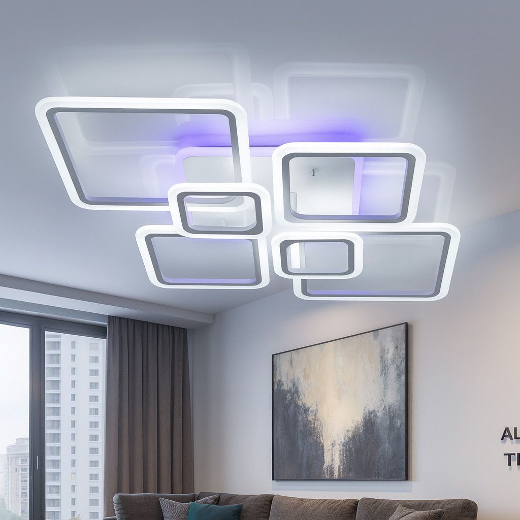 Led люстра у білому корпусі до 25 м²  форма ромби 150Wt (1140/6WT)