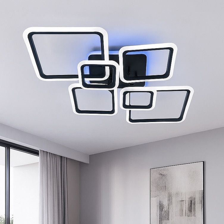 Чорна LED люстра освітлення до 23 м² керування з пульта 120W Modern Oval RGB