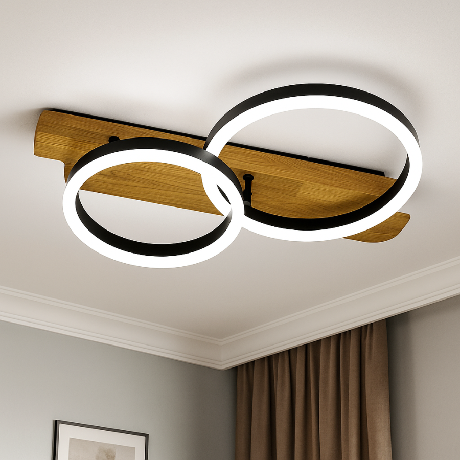Led люстра до18 м² с пультом и деревянной основой WOODY 80W-2R-BLACK/WOOD