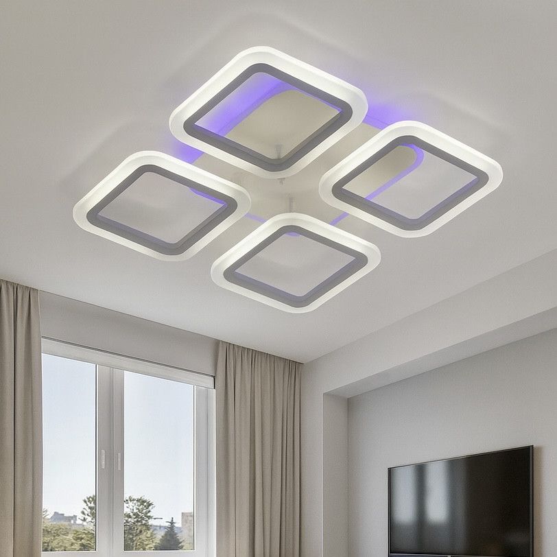 Led люстра до 15 м² с пультом управления квадратная белая AS8060/4WH LED 3color