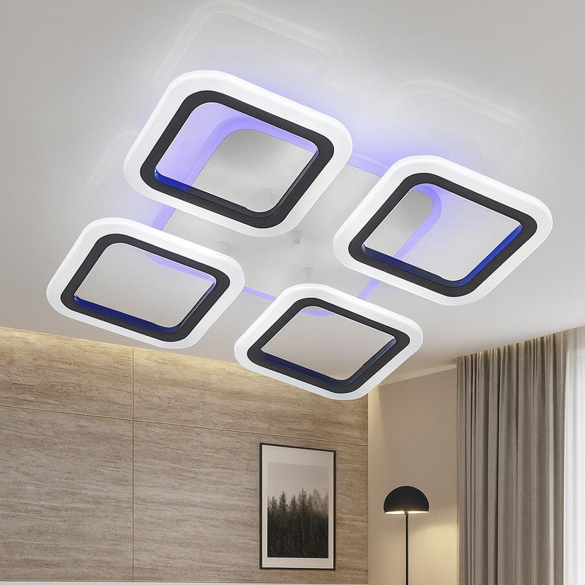 Led люстра до 15 м² с пультом управления квадратная черно-белая 1136/4 Bk