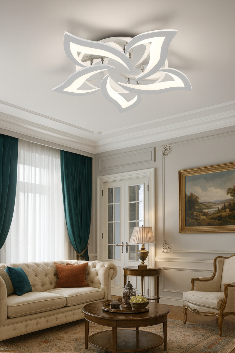 Світлодіодна люстра Led до 18 м² лотос срібло 80 Вт. з пультом (1181/5Hr)