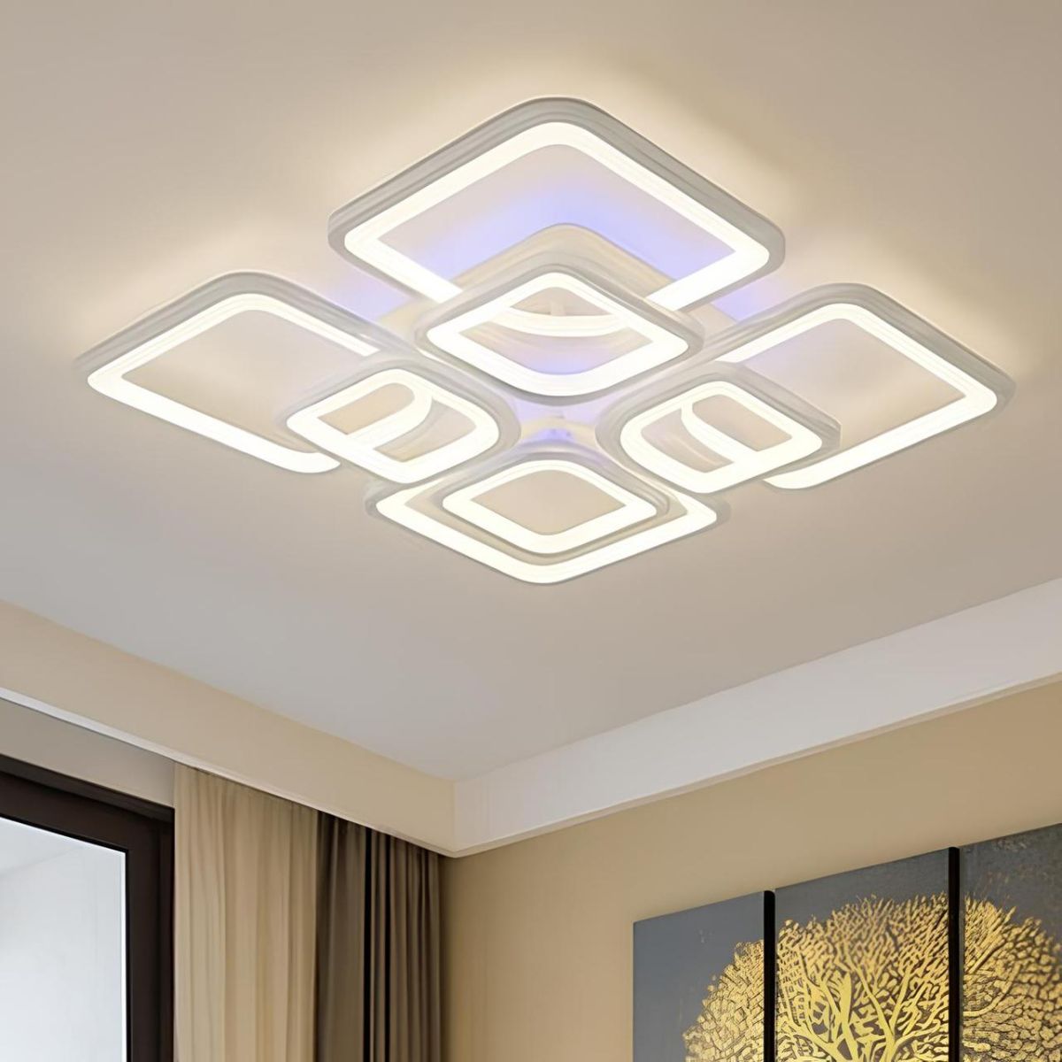 Люстра квадратна LED до 30 м² біла 165 Вт з пультом керування та RGB підсвіткою 8060/4+4WH