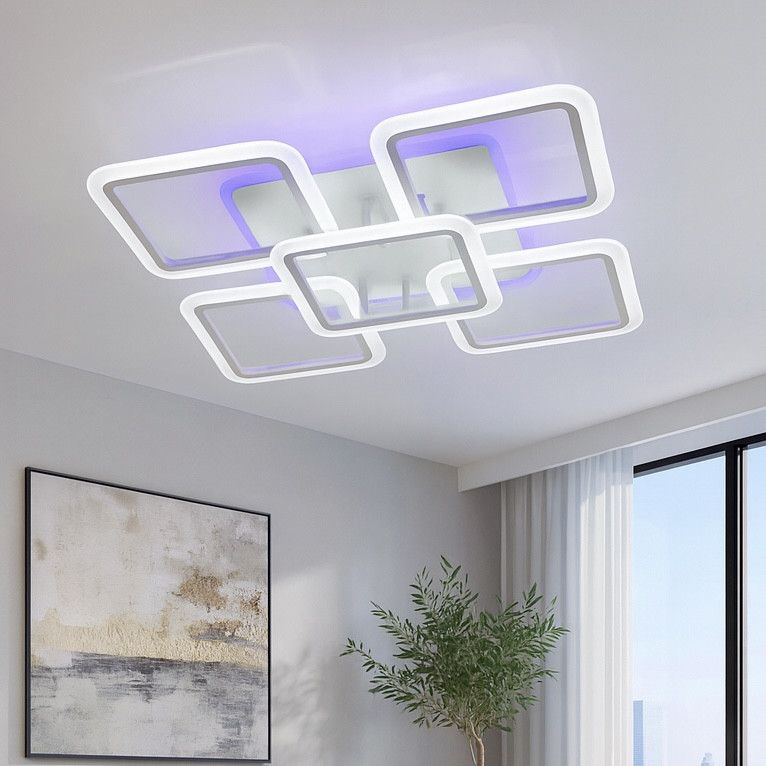 Led люстра з пультом 150 Вт квадратна до 20-25 м² (A8060/4+1WH LED 3color dimmerr)