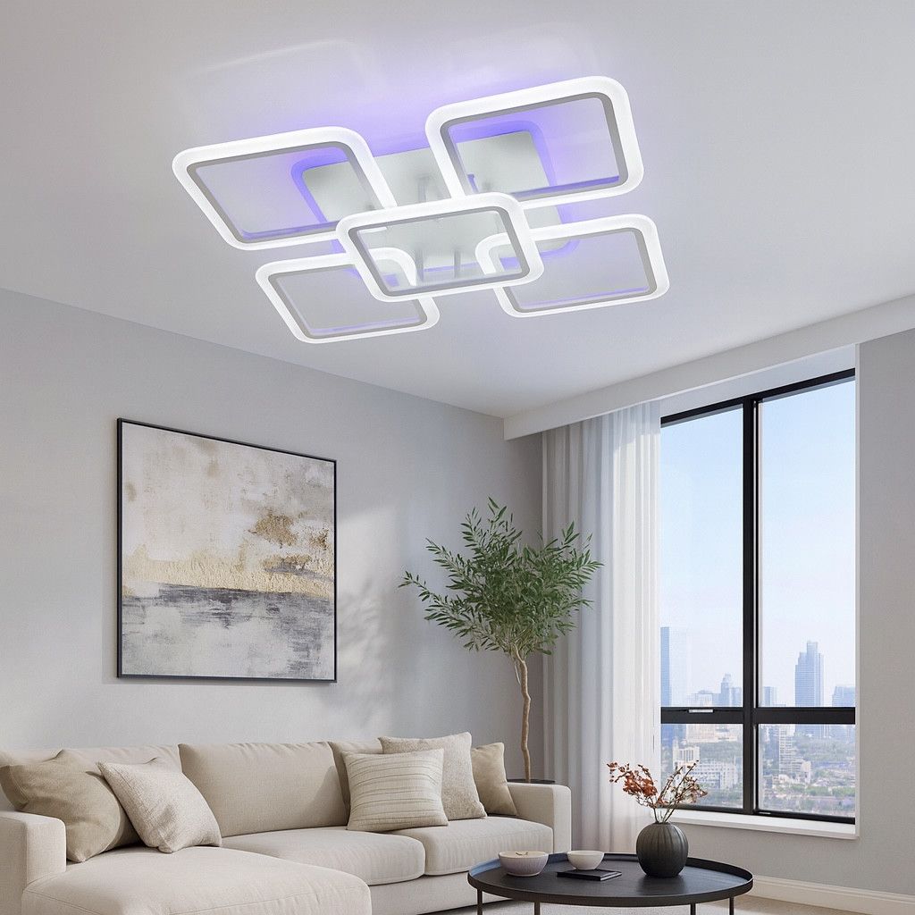 Led люстра з пультом 150 Вт квадратна до 20-25 м² (A8060/4+1WH LED 3color dimmerr)