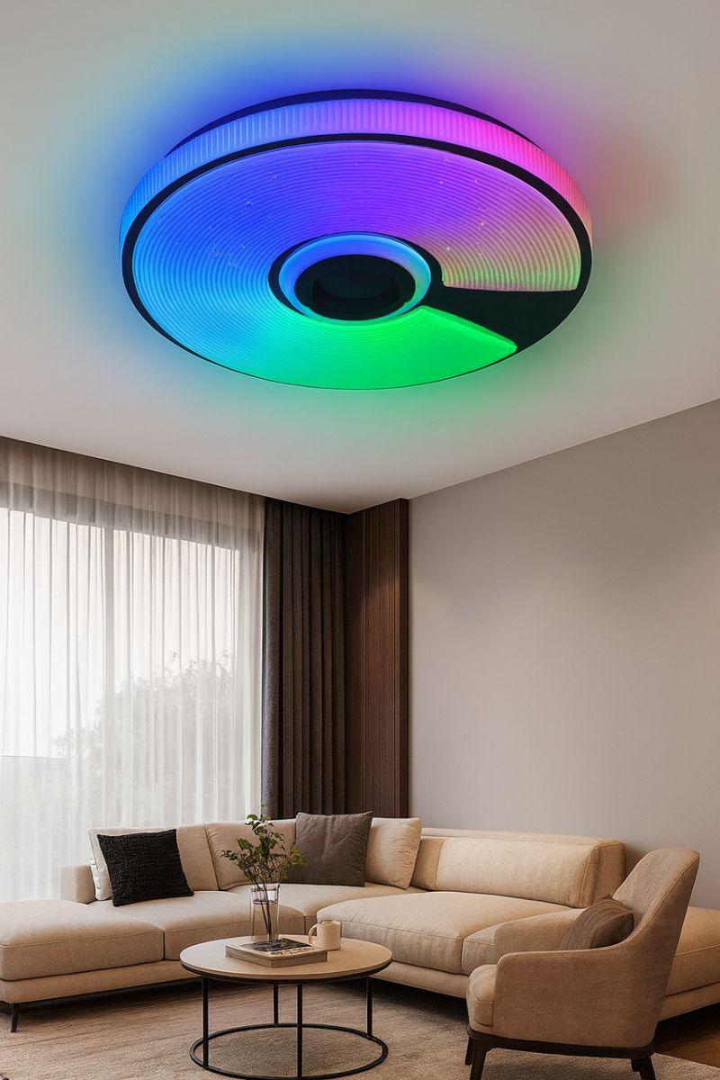Кругла світлодіодна люстра до 18 м² з колонкою та RGB (SONG RGB 60W R 10452)