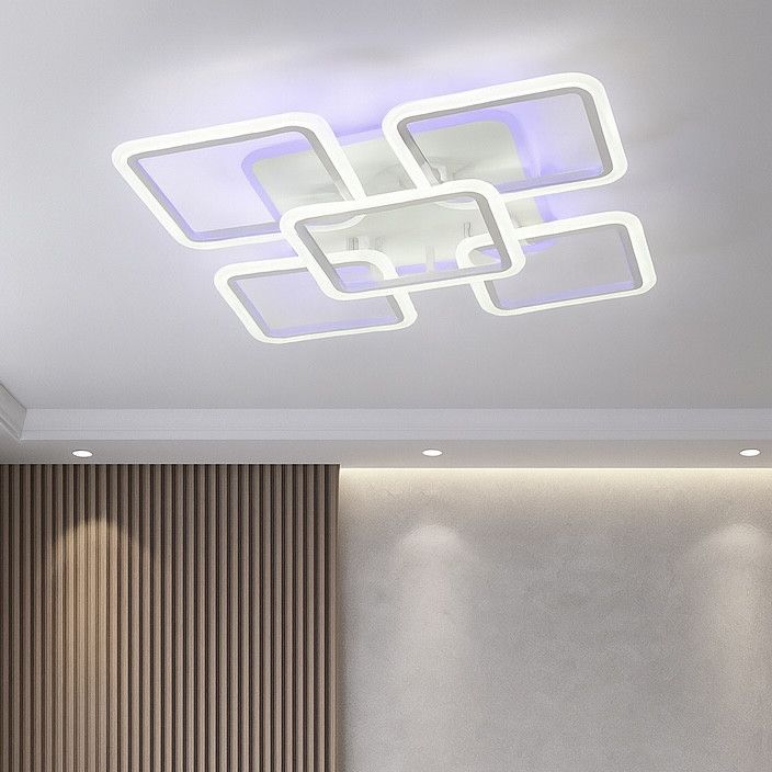 Квадратна LED люстра з пультом до 20 м² біла 150W з RGB підсвічуванням (1127/4+1  Wh)