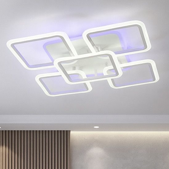 Квадратна LED люстра з пультом до 20 м² біла 150W з RGB підсвічуванням (87-CW8036/4+1 WH RGB)